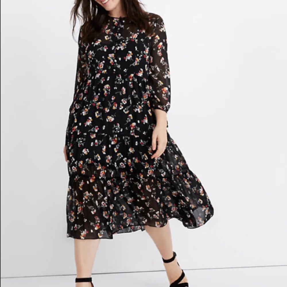 Madewell Floral Tiered Midi Dress M